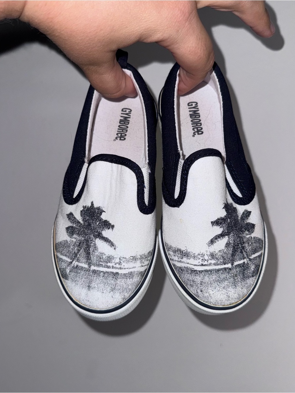 Gymboree Kids Size 10 Palm Tree Tropical Slip-On Sneakers Black White
